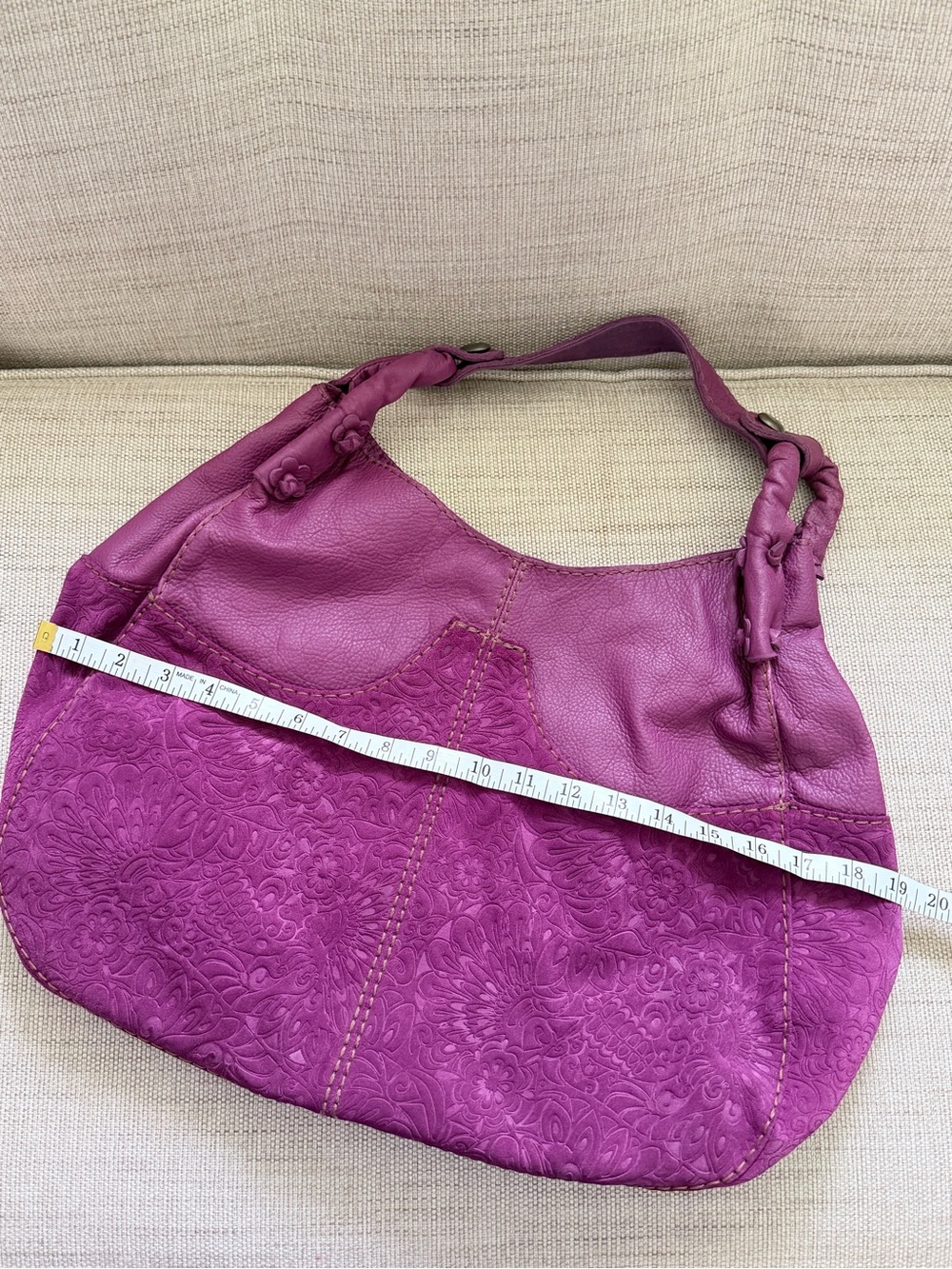 Lucky Brand Mulberry Leather & Floral Embossed in Suede Hobo VTG 2006 EUC